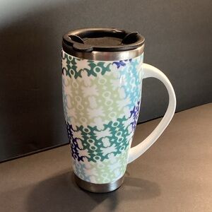 Pacific Cometta Pearl Ceramic Travel Mug in Blues and Greens.